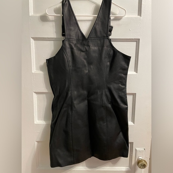 Vintage 90s Pleather Overall Dress in Black - Picture 3 of 3